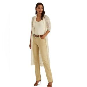 NWT 695.00 RALPH LAUREN BLACK LABEL PARCHMENT Straight High Waist SUEDE PANTS 6